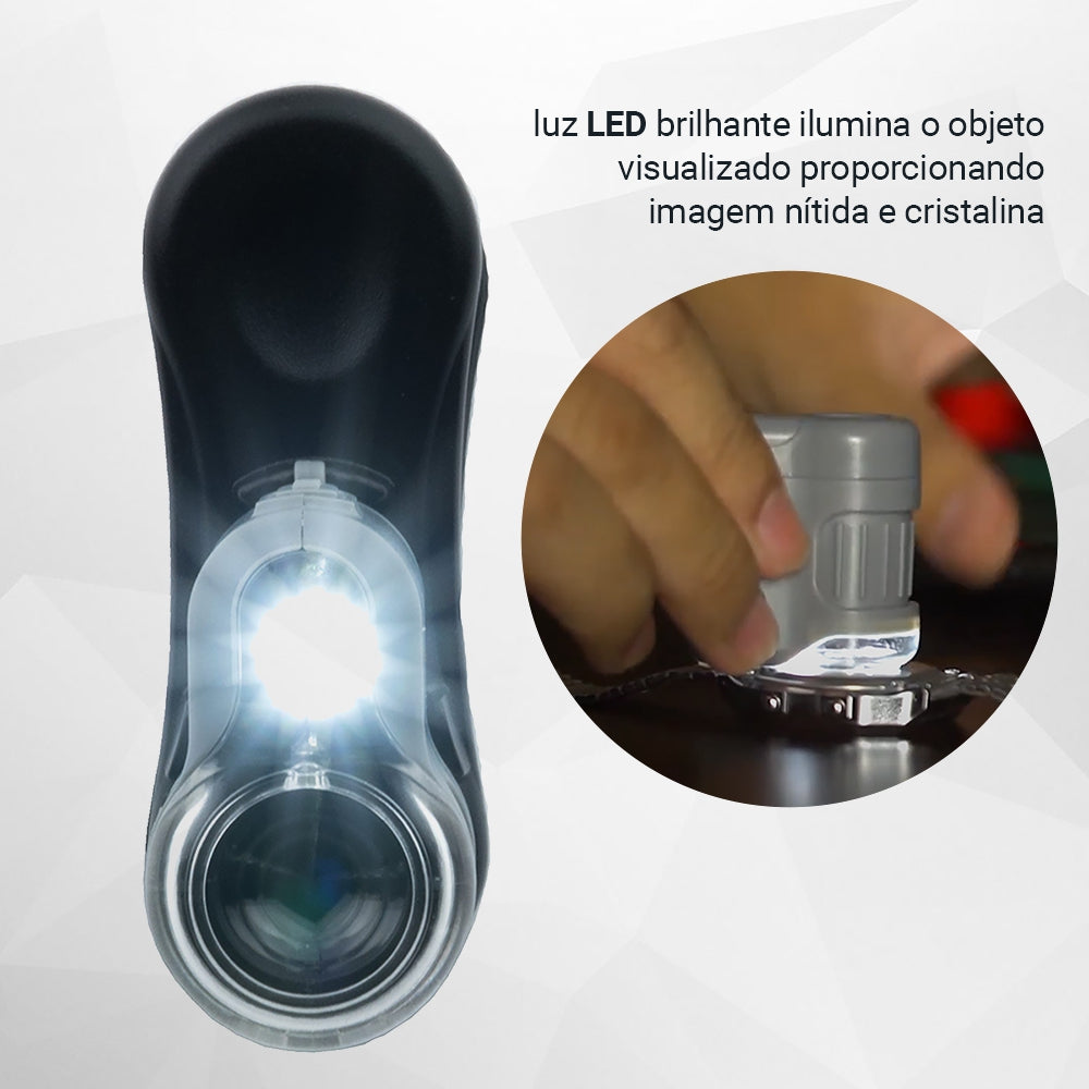 Microscópio De Bolso MicroMini 20x Com LED E Adaptador Para Smartphone
