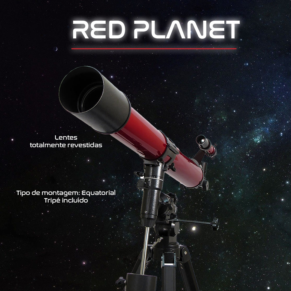 Telescópio Refração 90mm 111x Red Planet Com Tripé Em Alumínio
