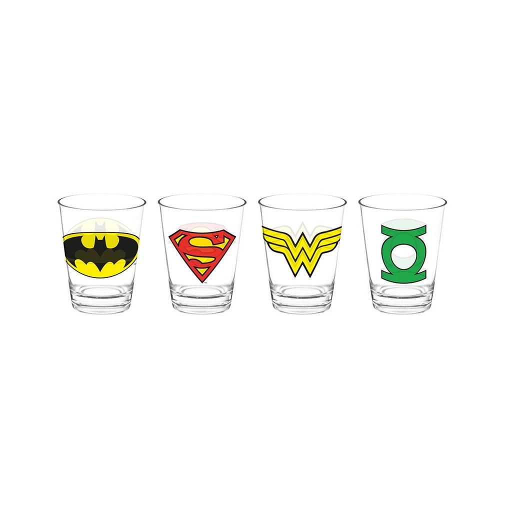 Set 4Pcs Copo Vidro Caldereta DC Logo Heroes Fd Transparente
