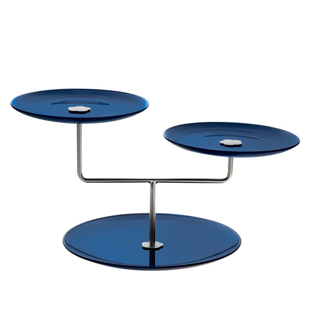 Porta aperitivo Venezia com 3 pratos Silver Frozen Designer Studio Riva - Azul