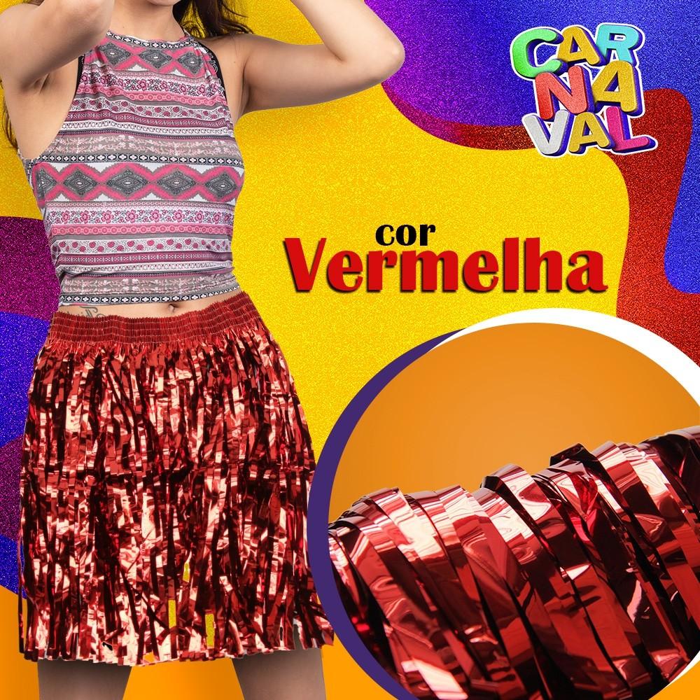 Saia Havaiana Metalizada 40cm Mais Colar Brilho No Carnaval