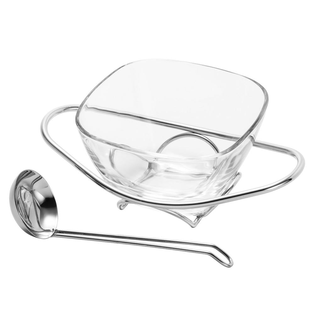 Molheira de vidro com suporte e concha de aço inox Fenice 700ml