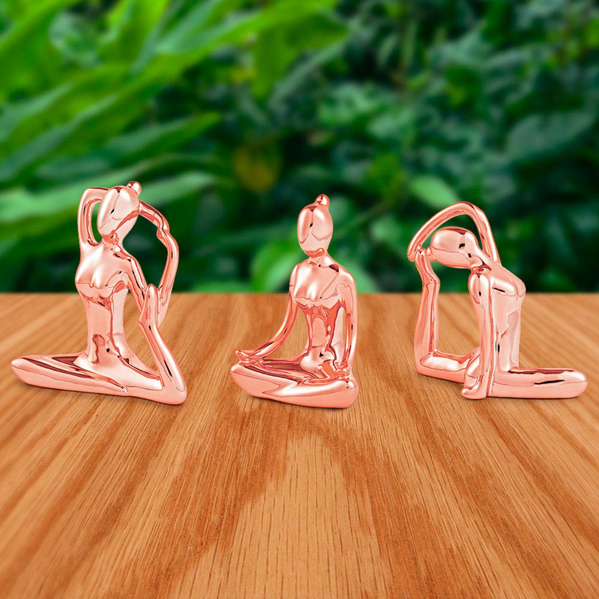 Kit Escultura yoga rose gold em porcelana - 3 peças