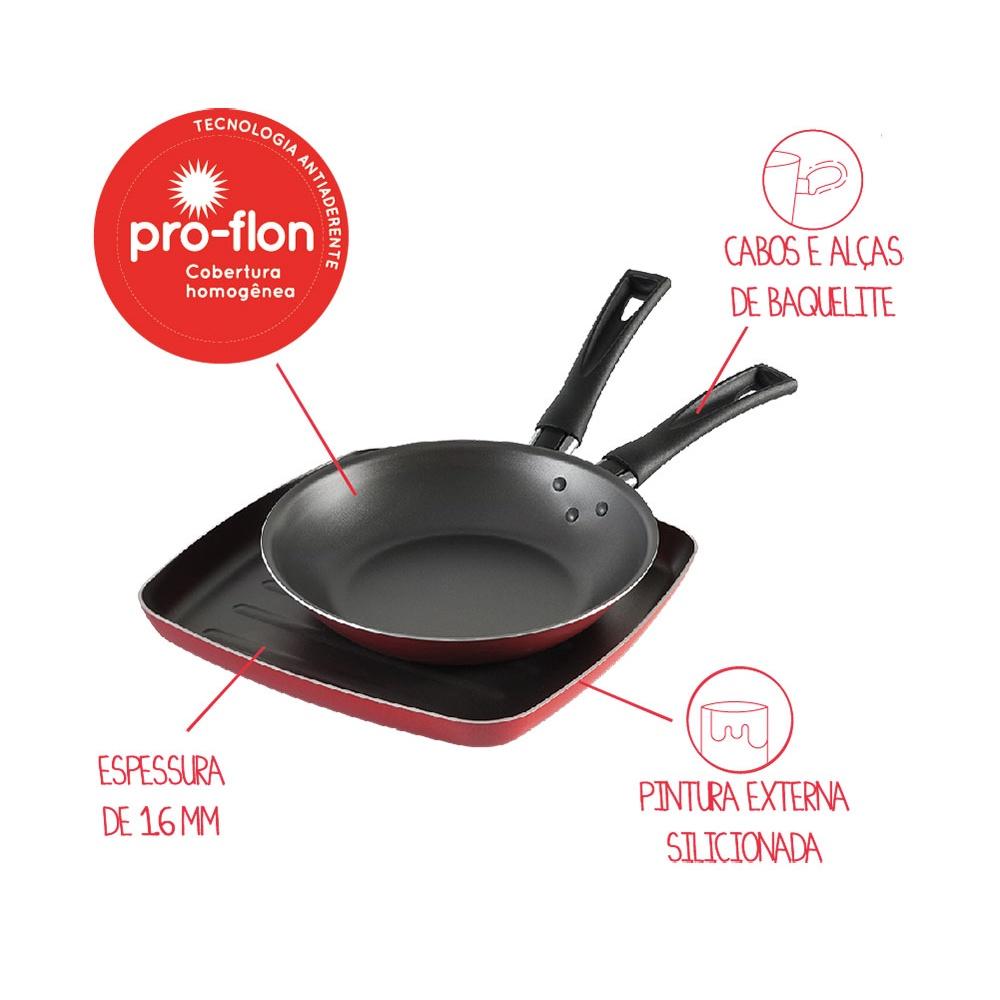 Conjunto Brinox 2 peças - Grill e Frigideira Garlic Vermelha