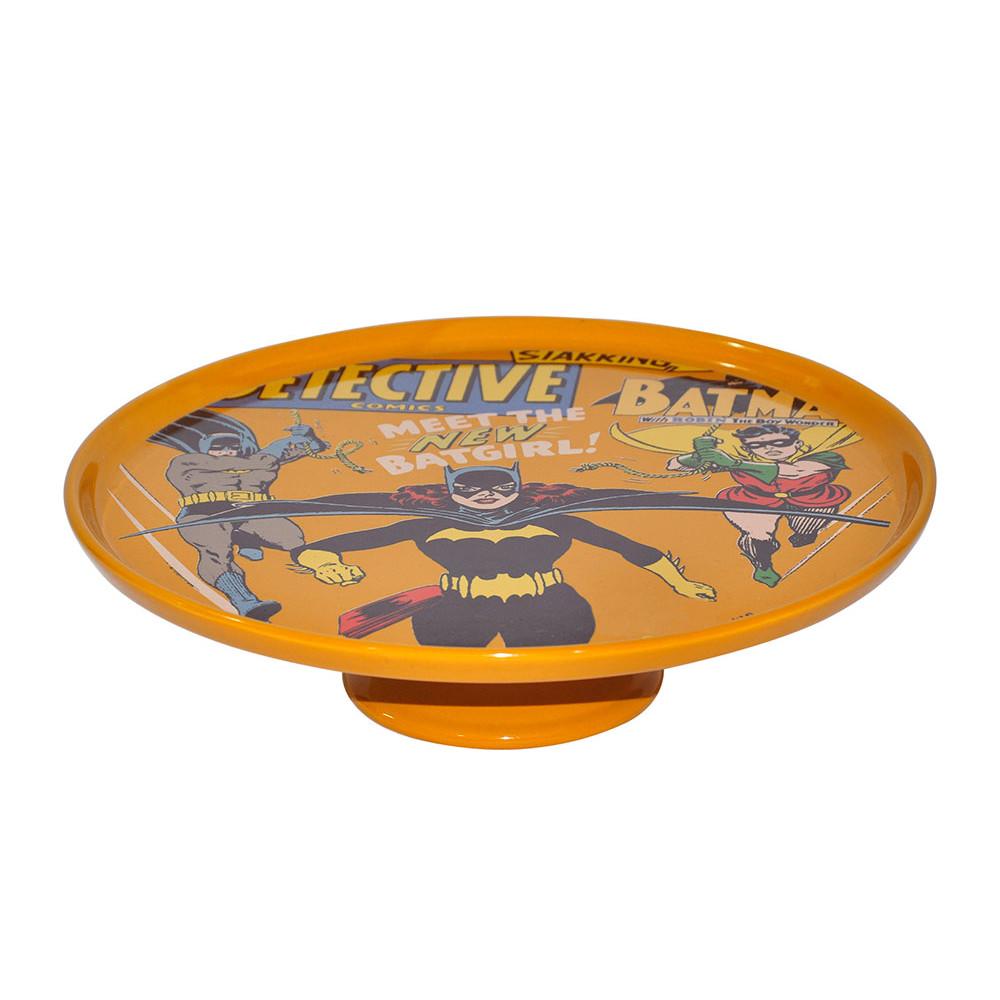 Prato De Bolo C/ Pé Porcelana DC Batgirl Fd Laranja
