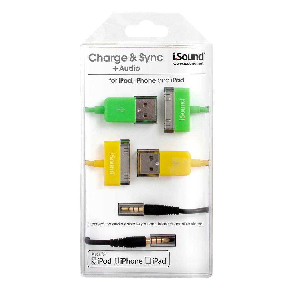 Kit com cabos para carga, sincronismo e áudio de iPad, iPhone ou iPod