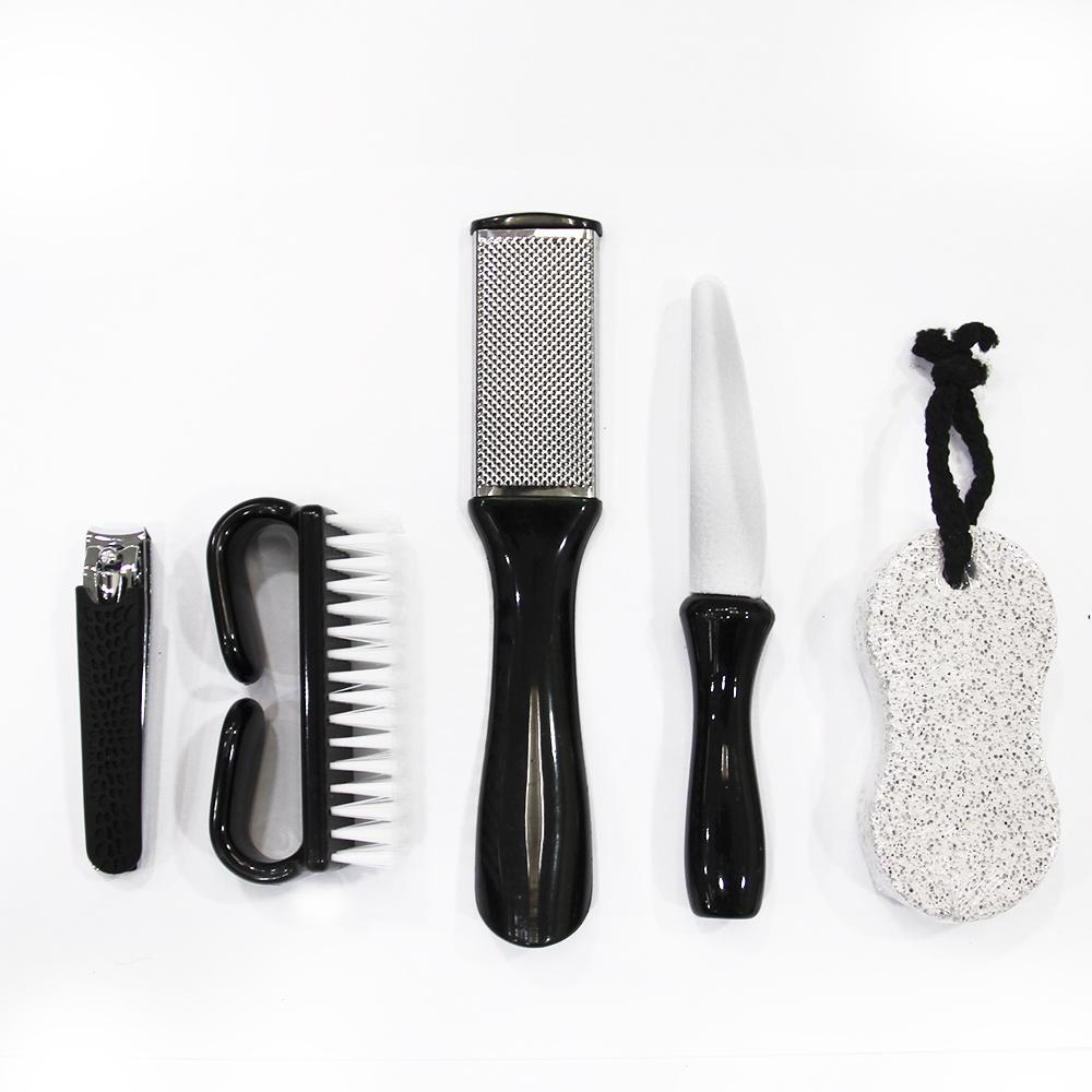 Kit pedicure masculino com 5 itens: escova, cortador de unha, lixas e pedra-pomes