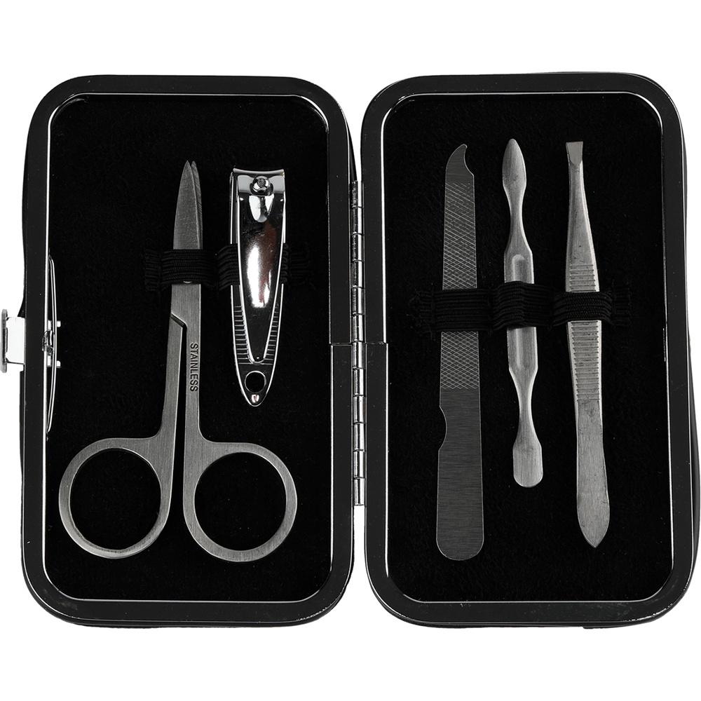 Kit masculino essencial com 6 itens: tesoura, cortador, lixa, espátula, pinça e estojo