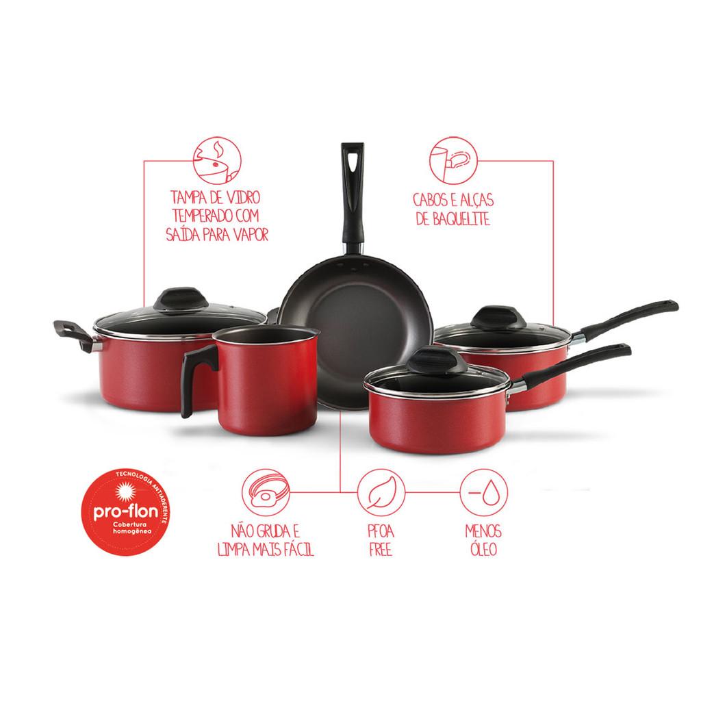 Conjunto de Panelas Brinox 5 peças Garlic Vermelha