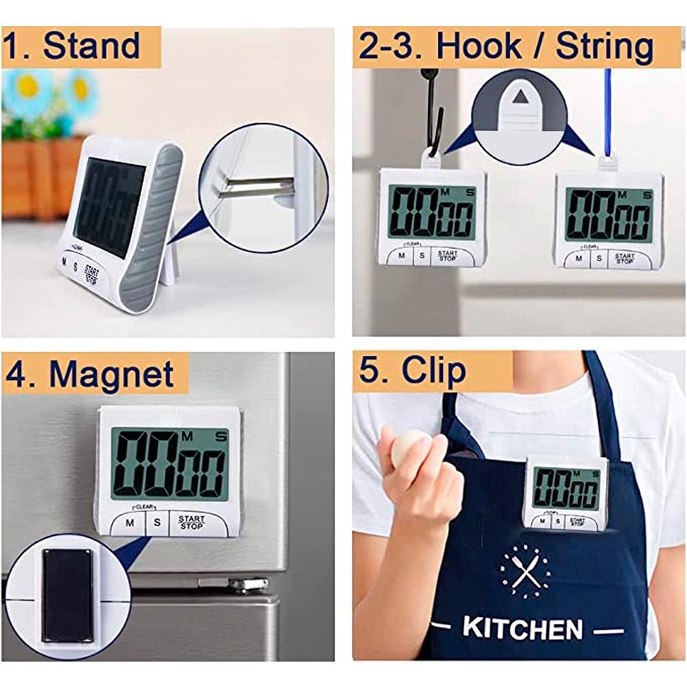 Timer Digital magnético com alarme sonoro e visor LCD para cozinha