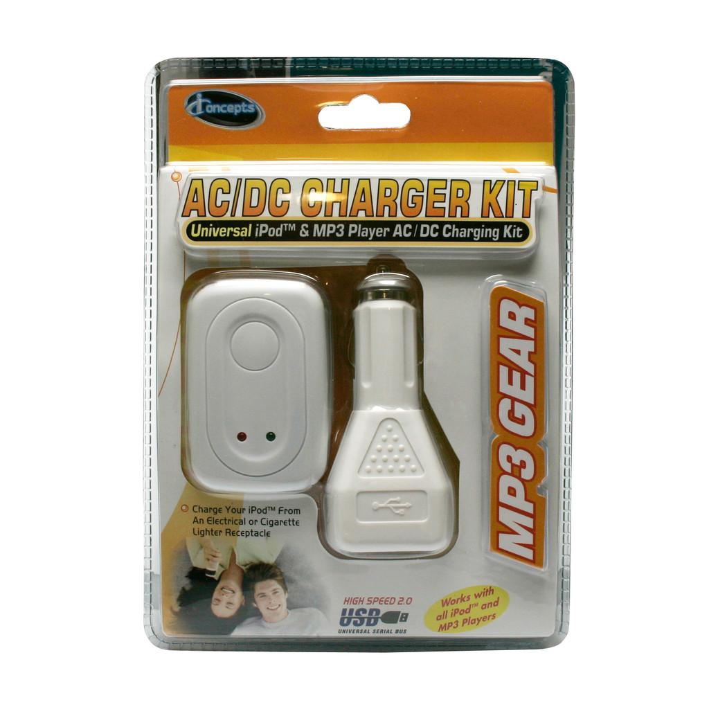 Carregador 110 V e veicular com conexão USB para iPod e MP3 Palyer