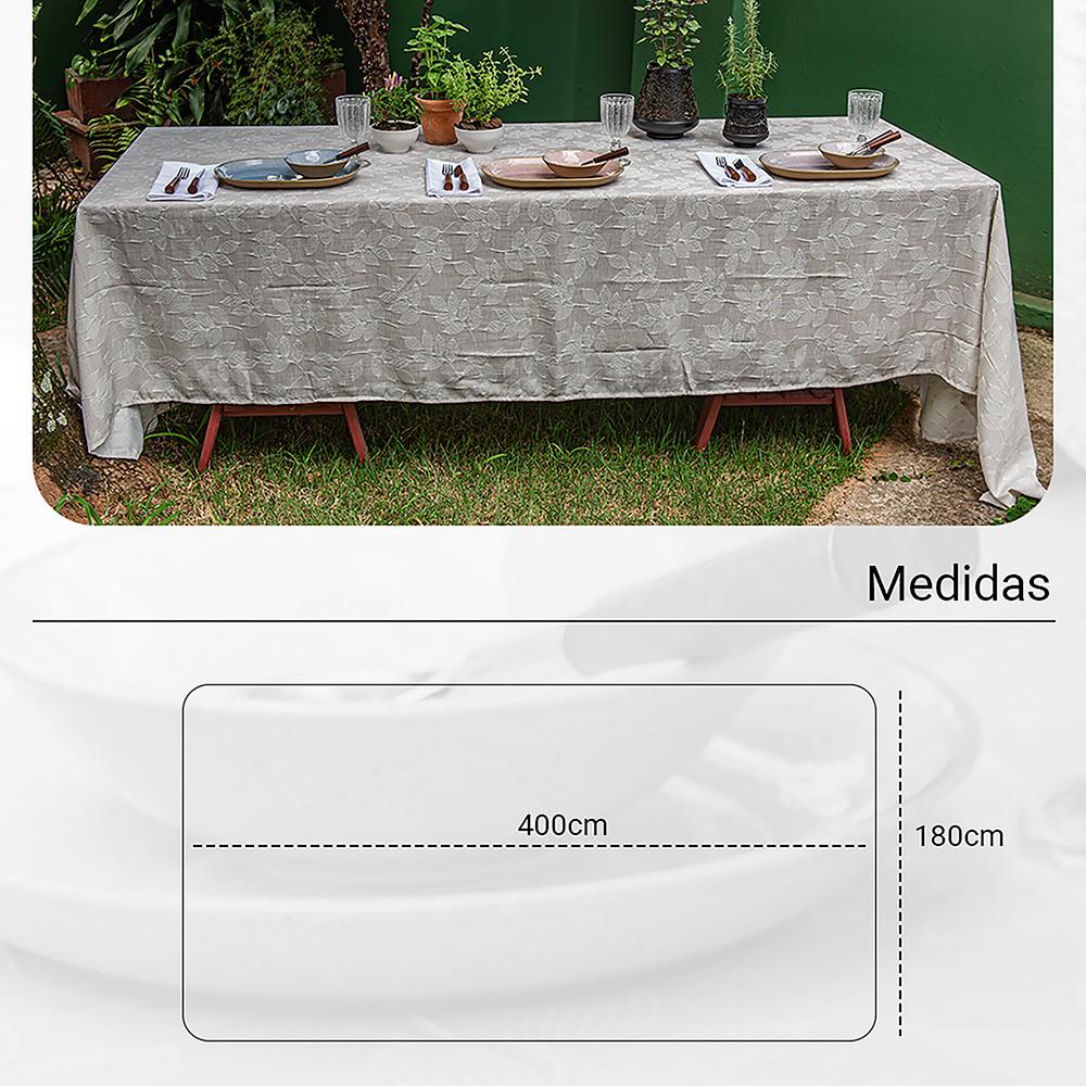 Toalha De Mesa Jacquard Bordado Folhas Rafimex Poli-Bambu 180x400Cm