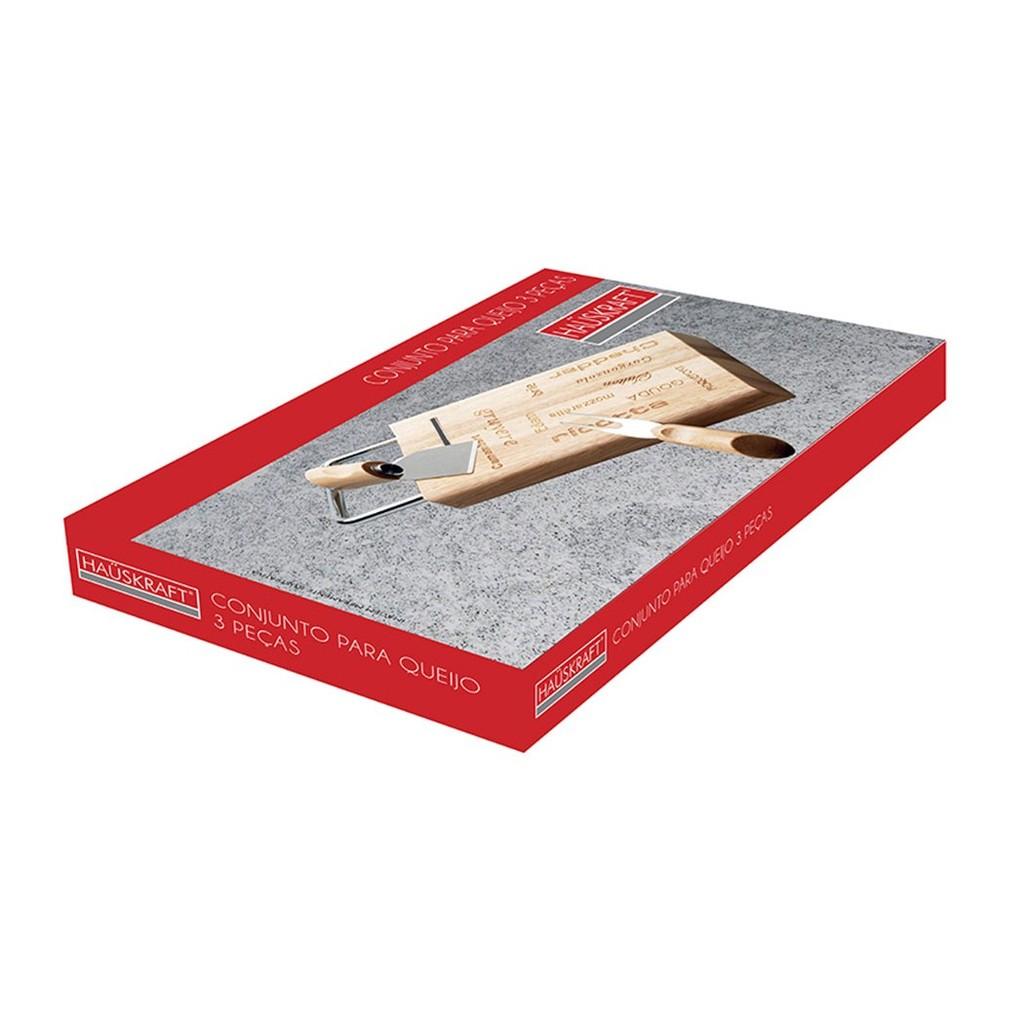 Kit queijo 3 peças em madeira Hauskraft