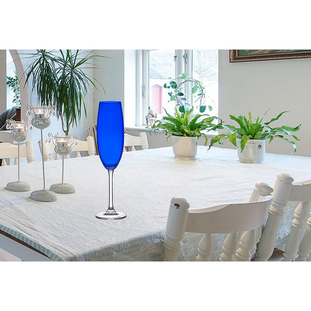 Jogo de 6 Taças de Cristal para Champagne Coleção Colibri na cor Azul Royal 220 ml