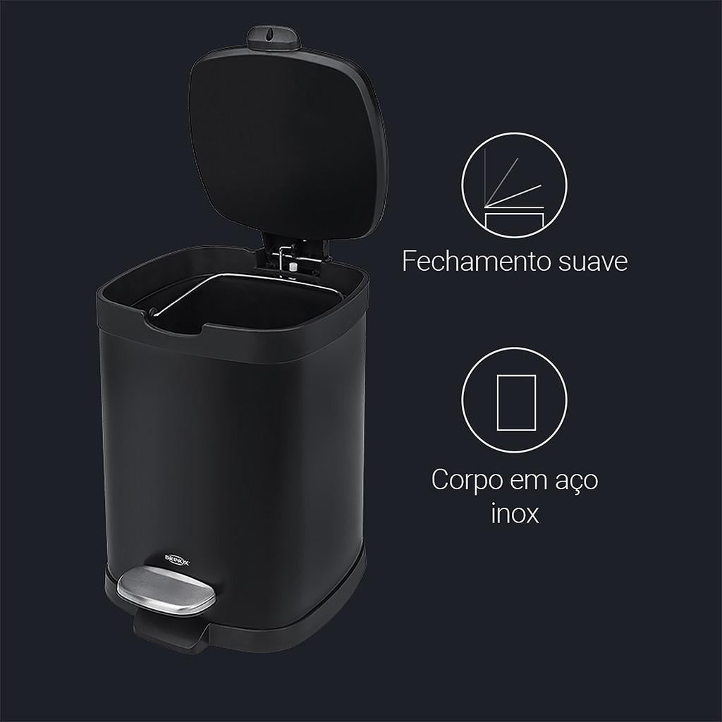 Lixeira Aço Carbono Pedal e Balde Frame 12L Brinox