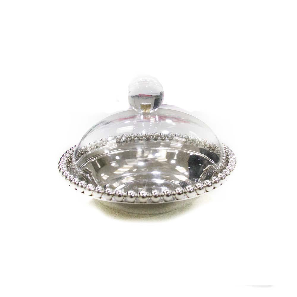 Bandeja Redonda De Zamac Silver Plated C/Tampa 15,8X15,8X10Cm