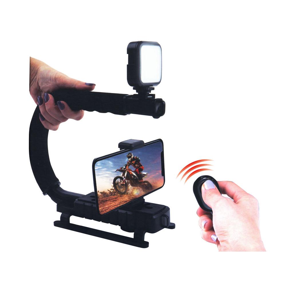 Grip e estabilizador de mão para filmar esportes de ação com suporte e controle remoto