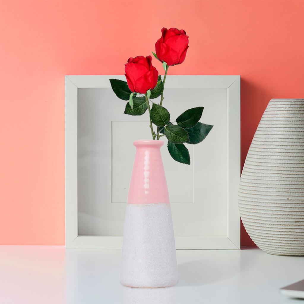 Vaso Decorativo em Porcelana cor Rosa e Branca 8 cm x 18 cm