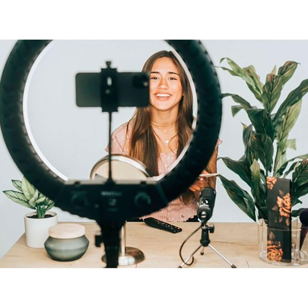 Luminária Ring Light 18 polegadas c/ Tripé, controle remoto e encaixe para Smartphone