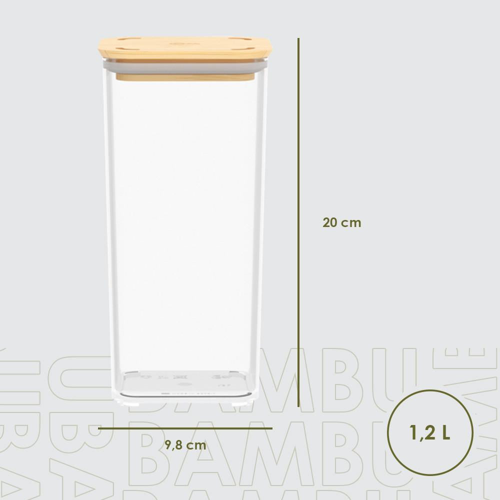 Pote Hermético Quadrado 1,2L Tampa Bambu BPA Free Coza Prático E Moderno