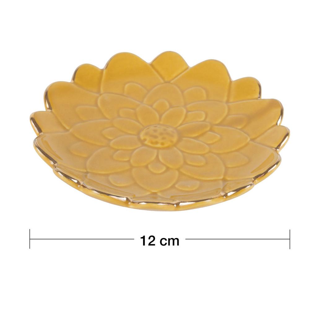 Conjunto com 4 porta-anéis decorativos em porcelana 12x2cm mostarda