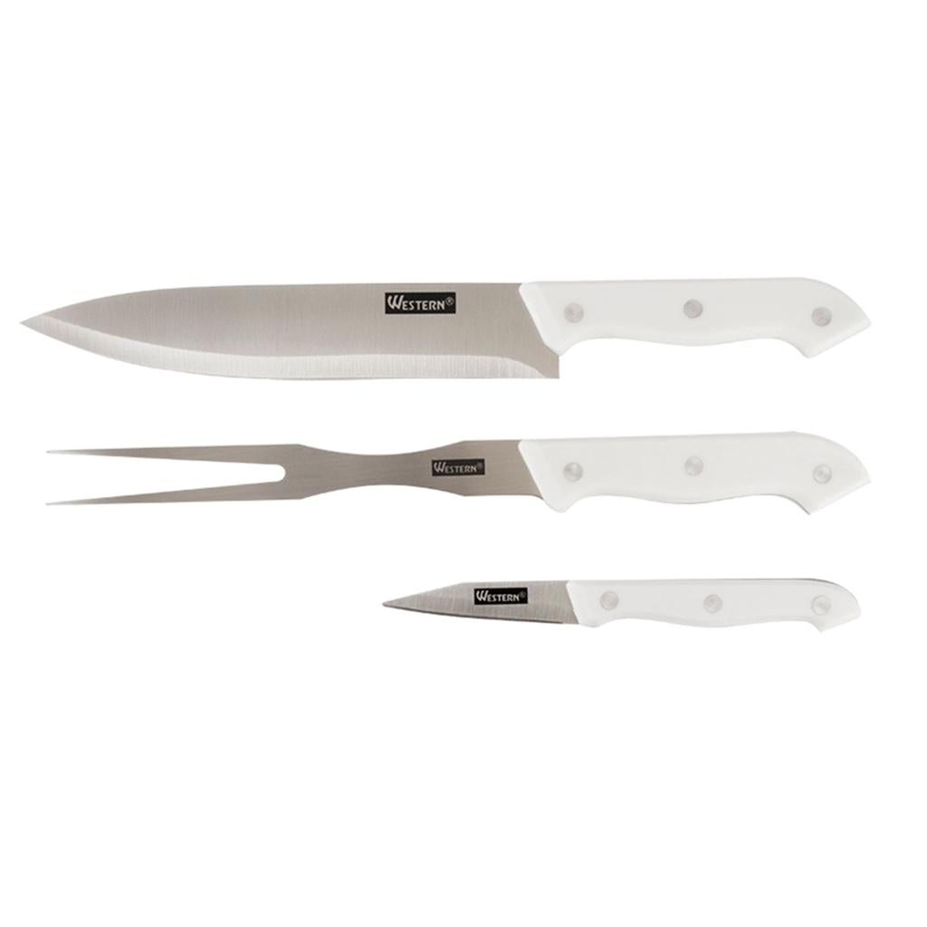 Facas e Garfo Trinchante Western 3 peças com Afiador de facas 21,7cm