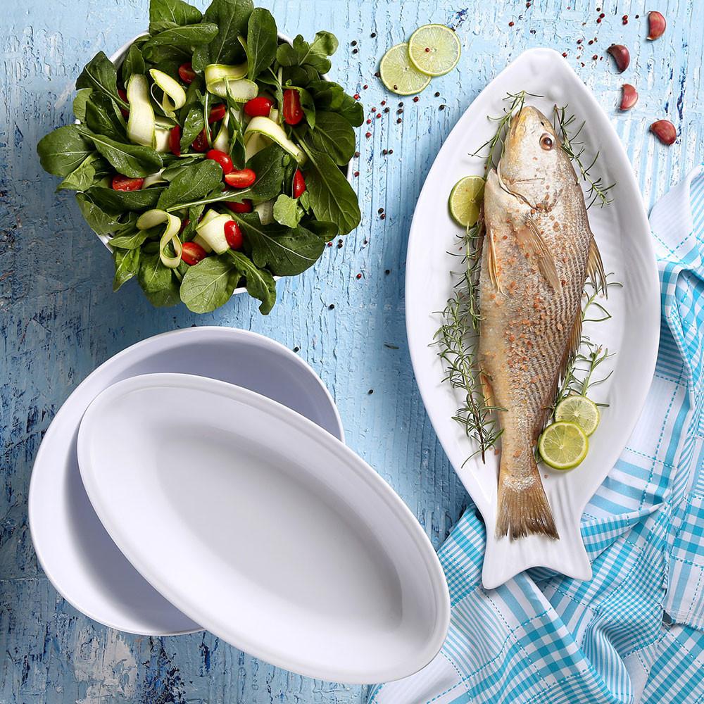 Travessa de Melamina Peixe Branca 59X28,5X5Cm