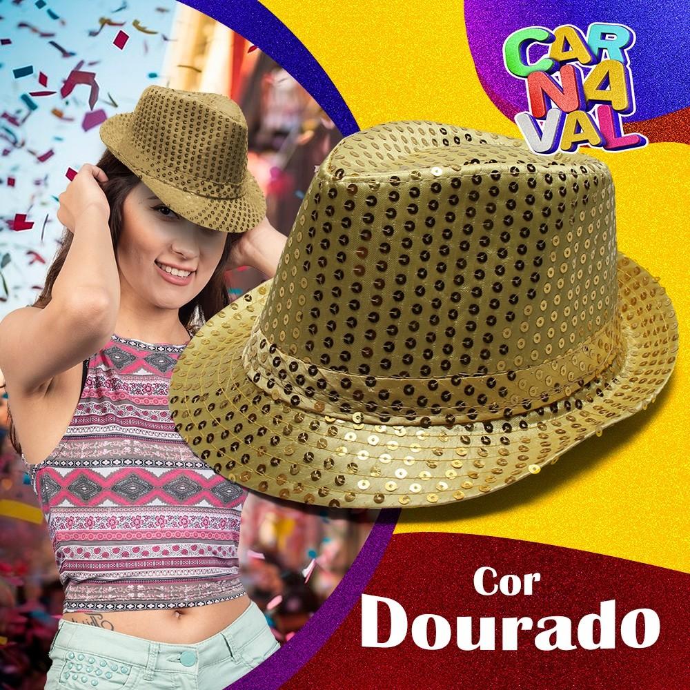 Chapéu Malandro Carnaval Mais Gravata Borboleta Look Brilhante