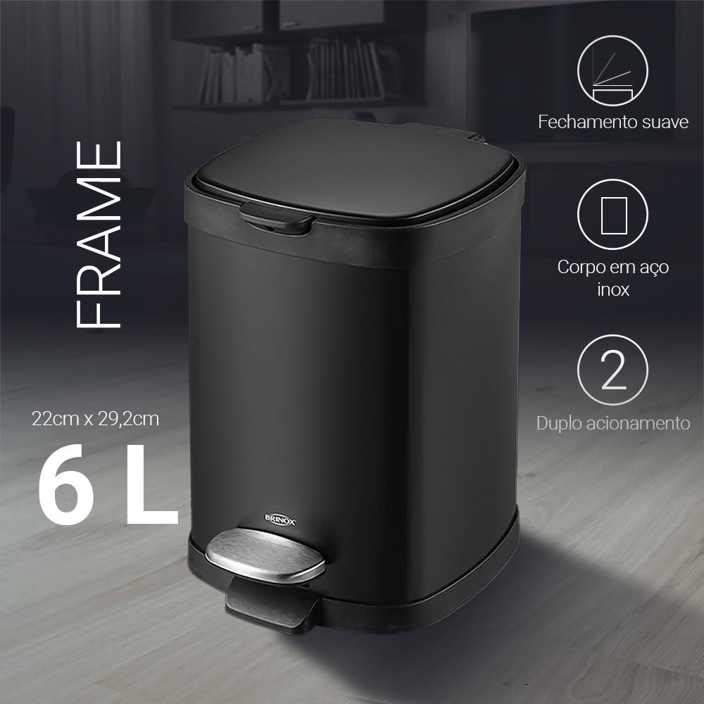 Lixeira Aço Carbono Pedal e Balde Frame 6L Brinox
