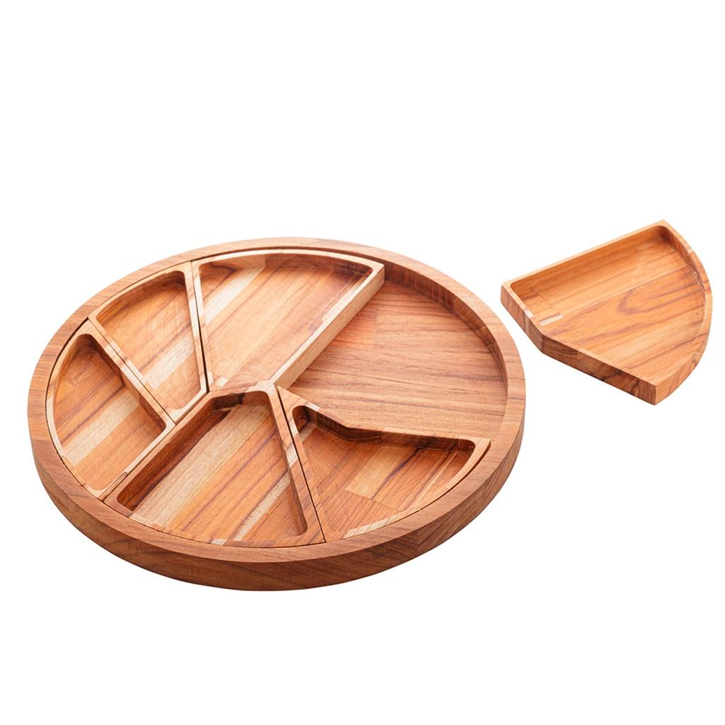 Petisqueira madeira teca c/6 divisórias 33x2cm