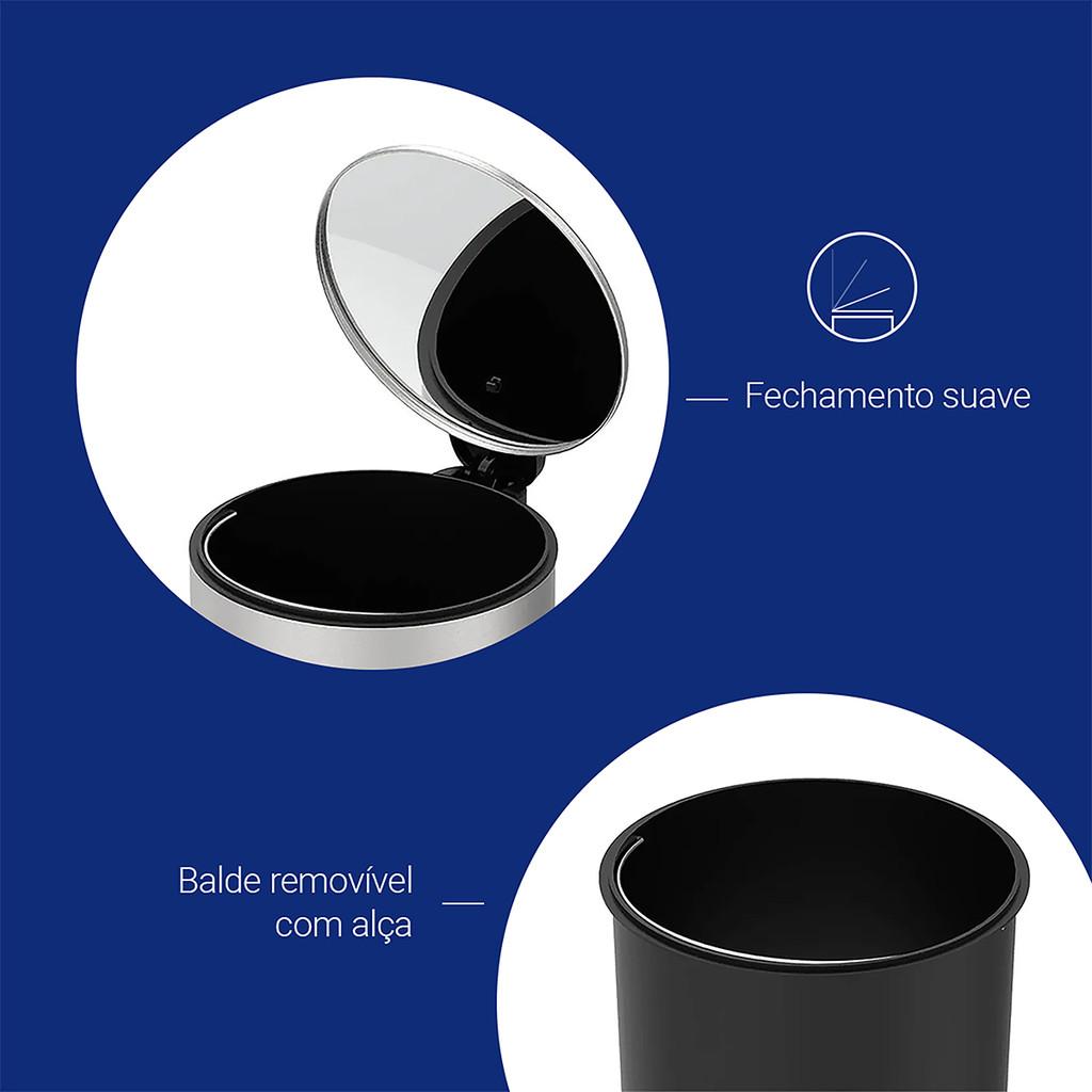 Lixeira Pedal e Balde 5L Aço Inox Escovado Spin Brinox