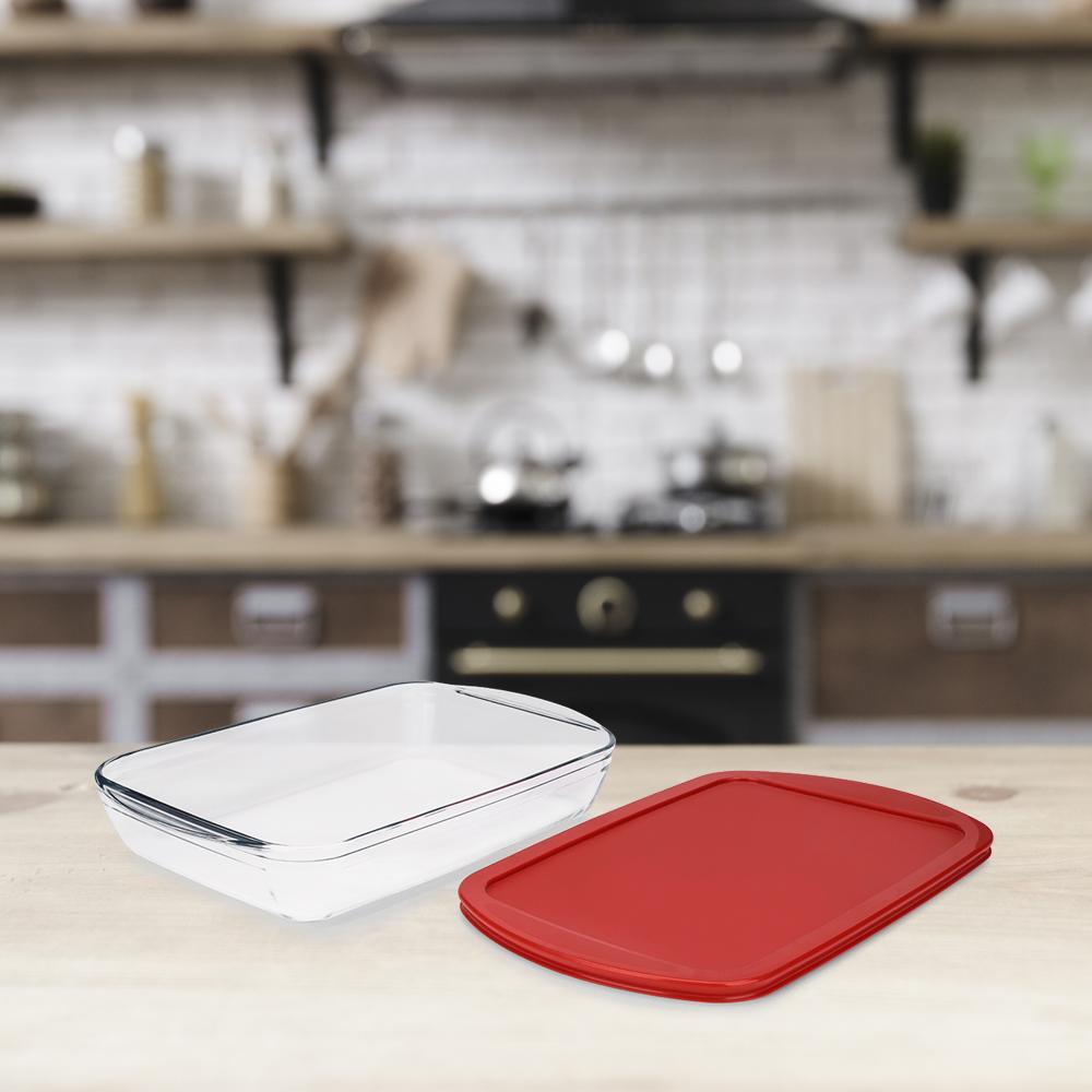 Assadeira Retangular com Tampa Cheff 4,5L Brinox 40,8X27,2X7,2cm - Vermelha