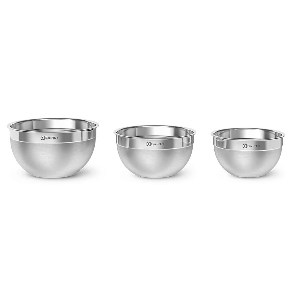Conjunto de Bowls de Inox com tampa plástica