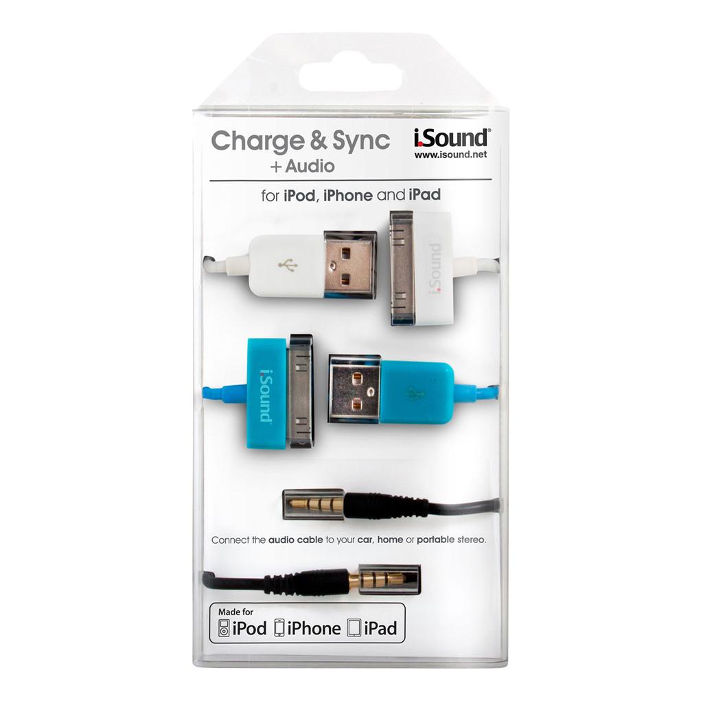 Kit com cabos para carga, sincronismo e áudio de iPad, iPhone ou iPod