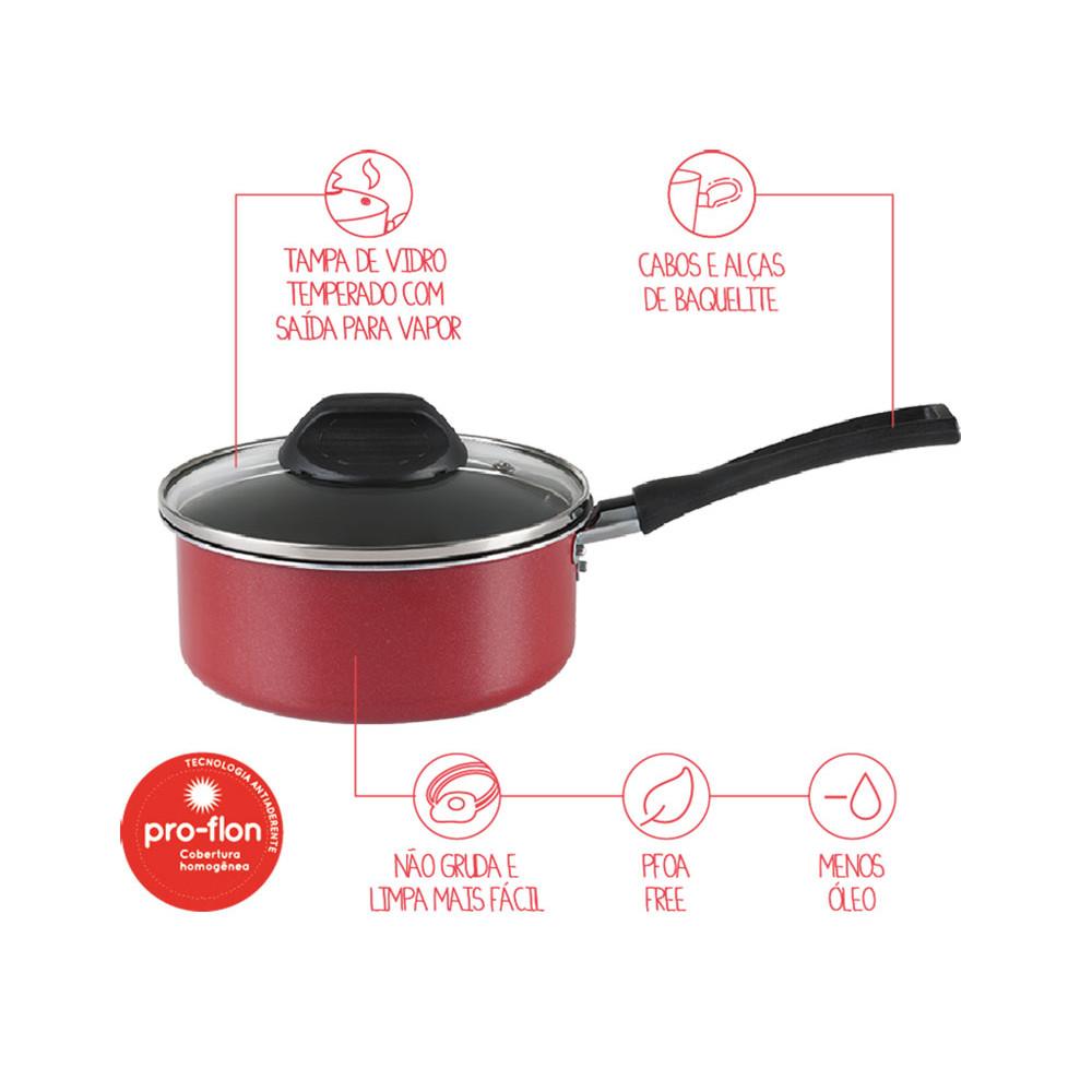 Panela com Tampa Brinox 20X9Cm 2,5L Garlic Vermelha