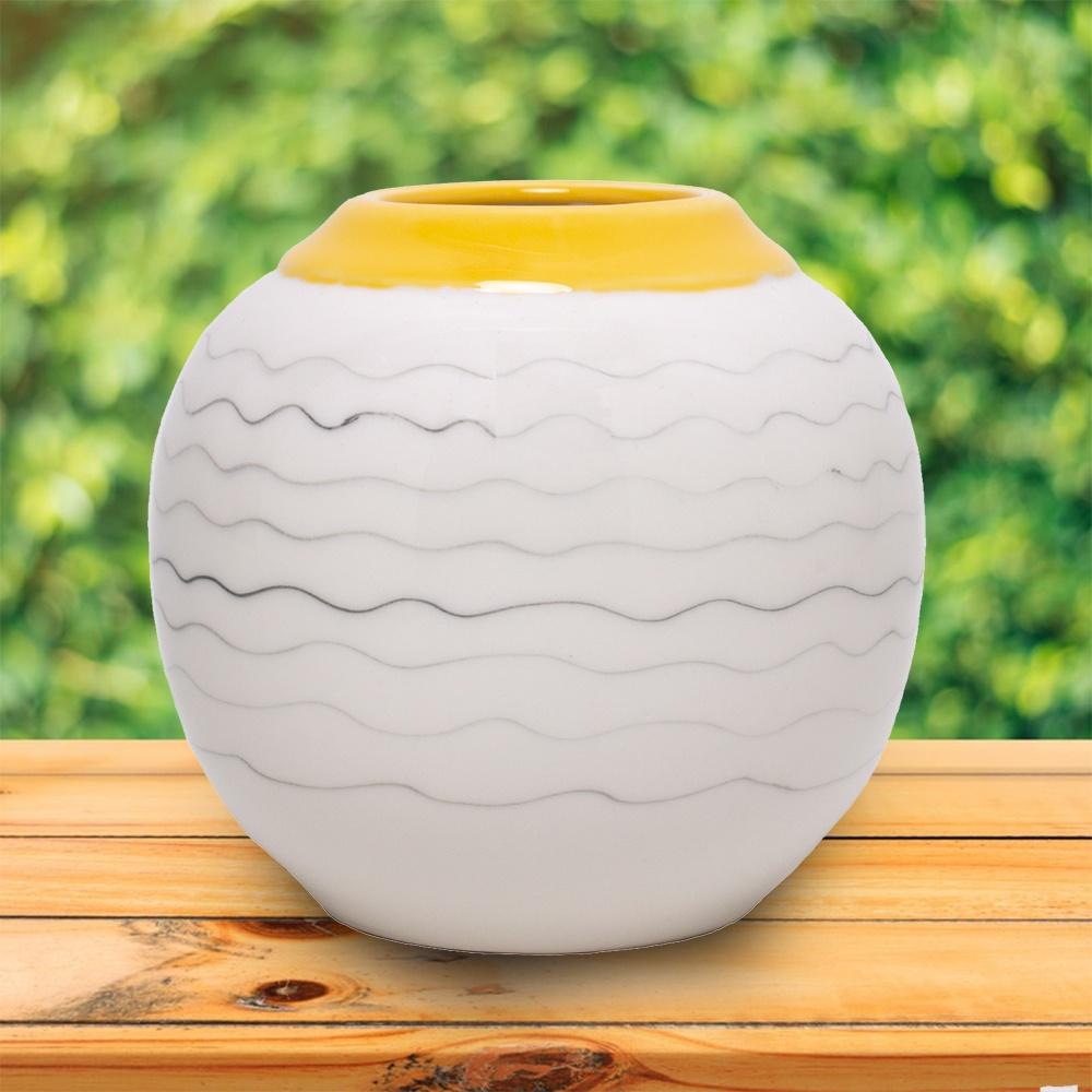 Vaso Decorativo de cerâmica branco/amarelo 14x13cm