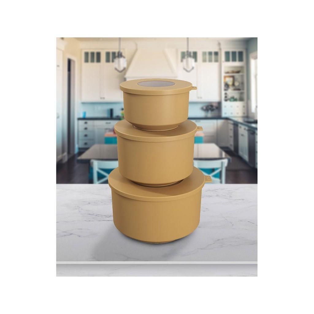 Conjunto de 3 Potes Hoop 8,3 x 19,6 x 11 cm / 500ml, 1L, 2L - Amarelo Coza