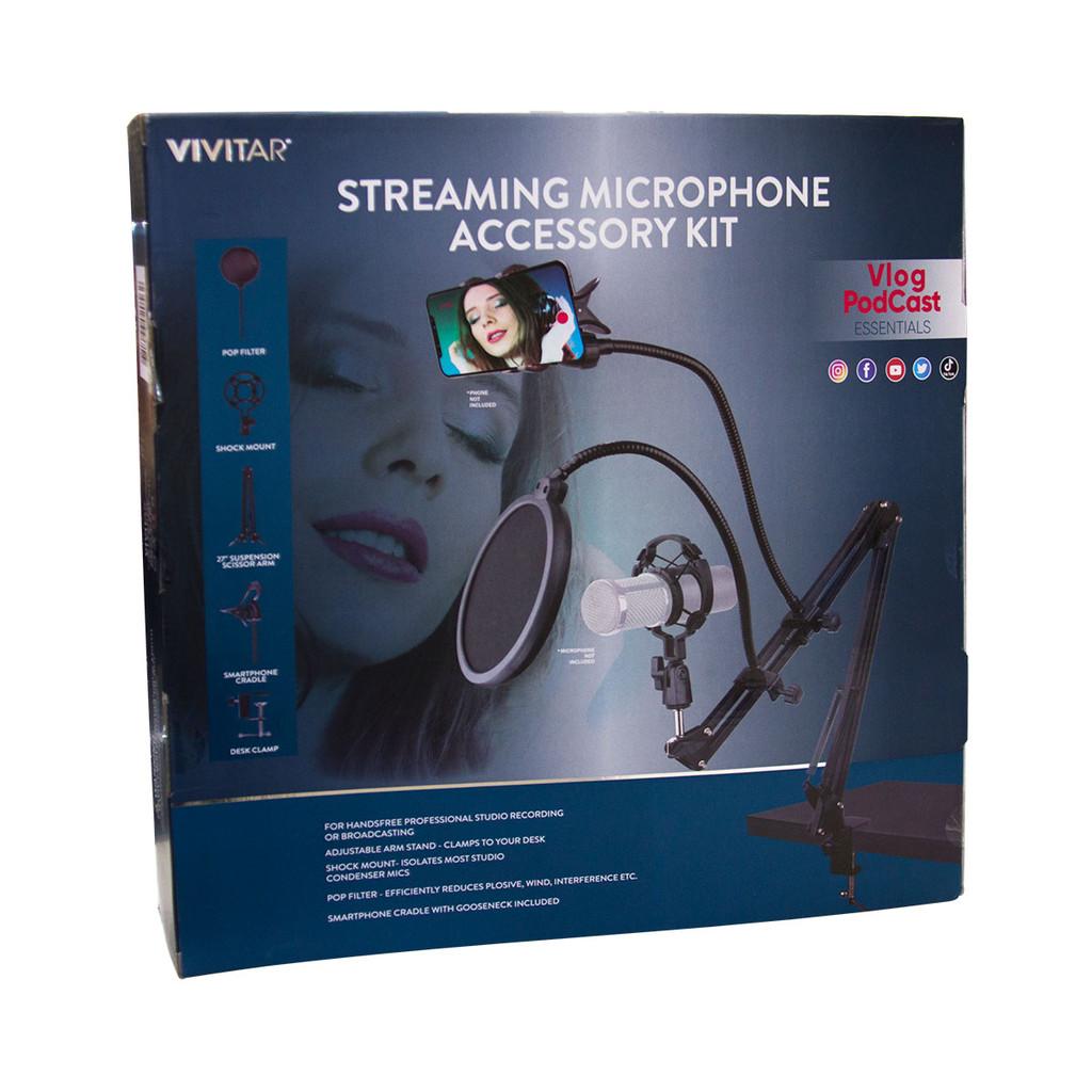 Kit Streaming Vivitar com Suporte de mesa para Microfone e Smartphone
