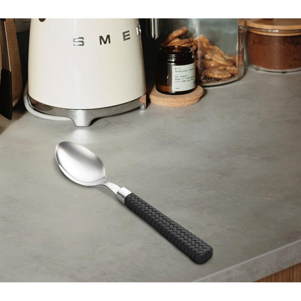 Conjunto com 6 colheres p/chá de aço inox c/cabo de plástico Rattan preto 16cm