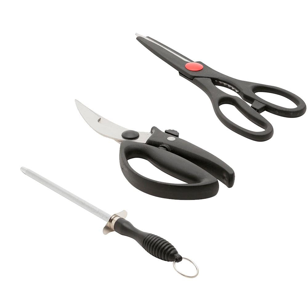 Conjunto com 24 peças garfos e facas para diversos usos de aço inox e cabo baquelite