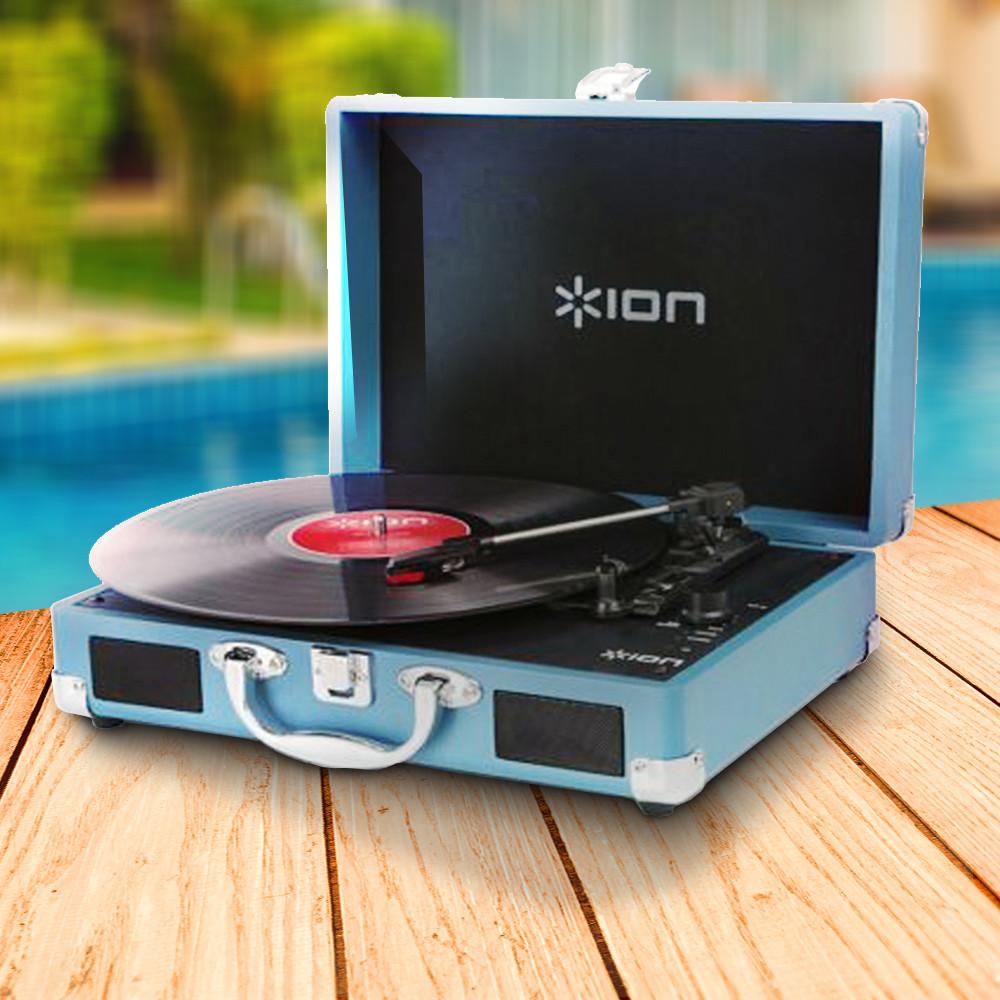 Toca-discos Vinil portátil com conversor para o formato digital em maleta retrô rígida