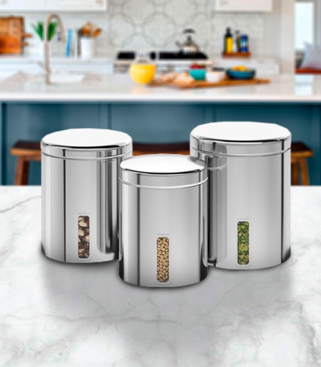 Conjunto Potes P/Mantimentos C/Tampa E Visor-3Pcs