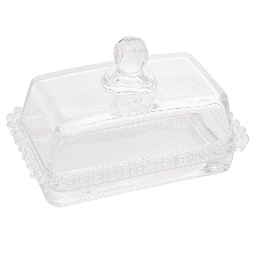 Manteigueira de cristal com tampa Pearl 17x10,5x10cm