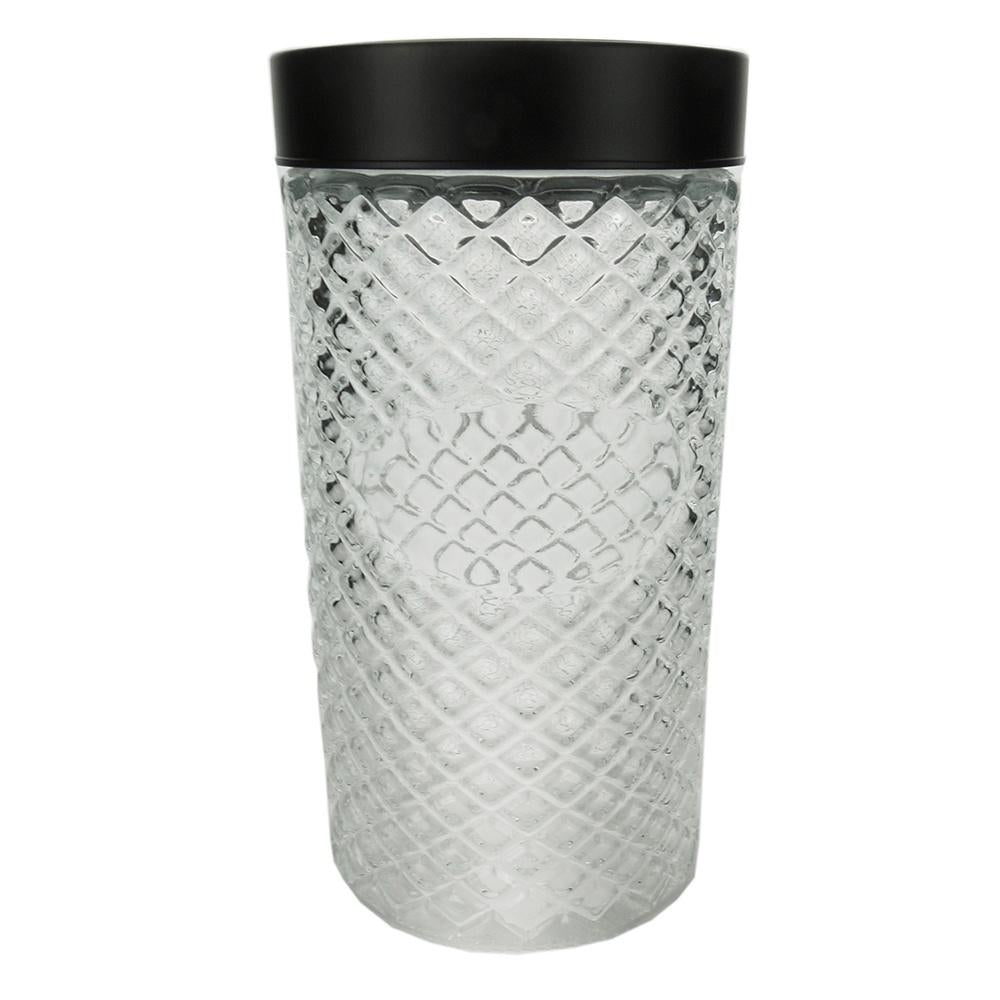 Pote de vidro transparente com etiqueta e tampa cor preta 11 cm x 22 cm - 1,6 litros