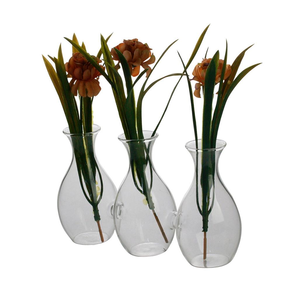 Vaso Decorativo de 3 Cálices em Vidro Transparente e Incolor de 18 cm x 6 cm x 11 cm