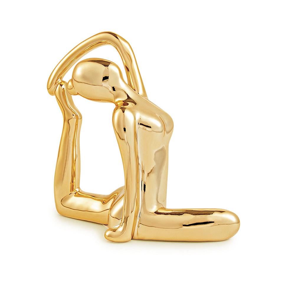 Kit Escultura yoga dourada em porcelana - 3 peças