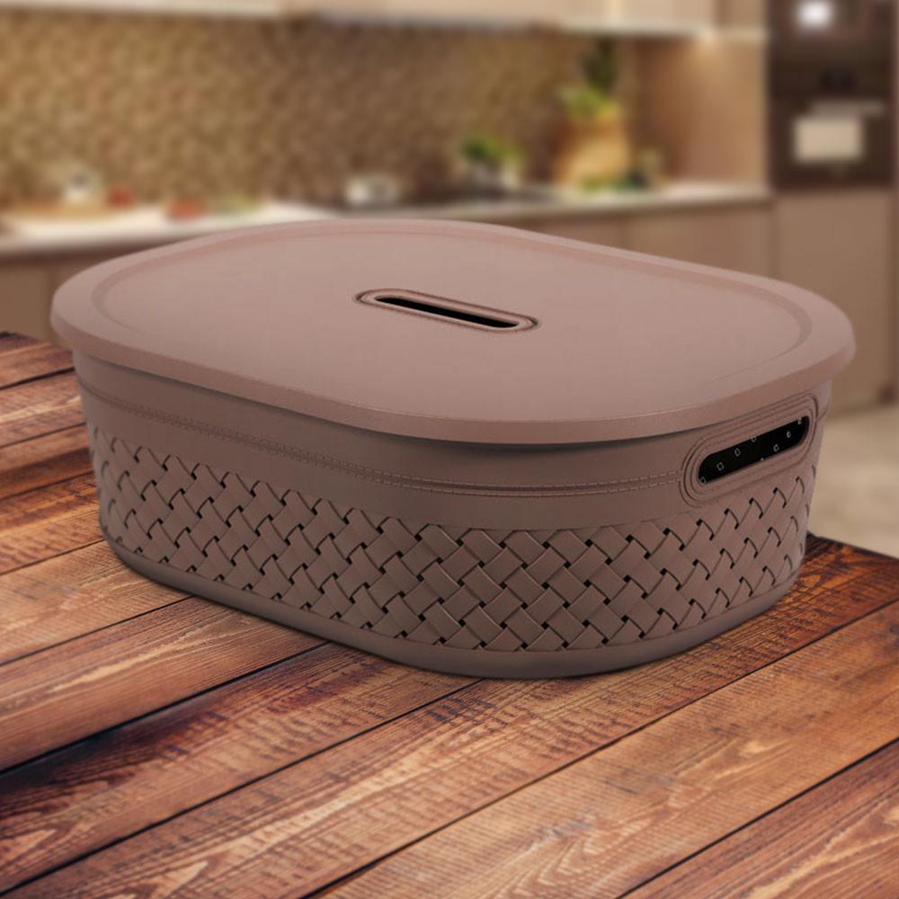 Cesta Pequena com Tampa Craft Coza 40 x 30,5 x 12,9 cm - Marrom
