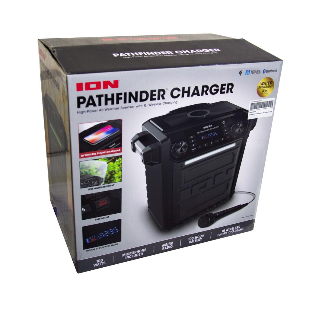 Caixa de Som 100W, Bluetooth, AM/FM, microfone, bateria recarregável e QI p/ Smartphone