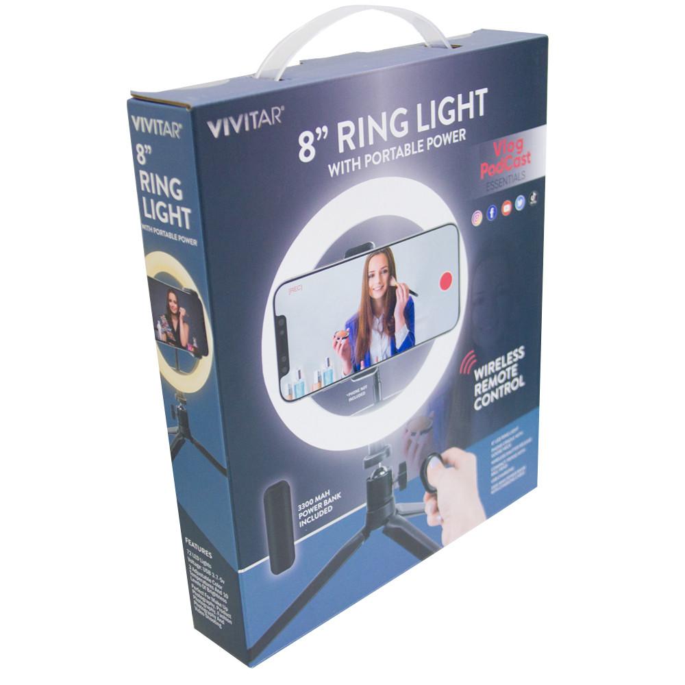 Ring Light de 8 polegadas c/ 3 Iluminações, Tripé, Suporte p/ Smartphone e Controle Remoto