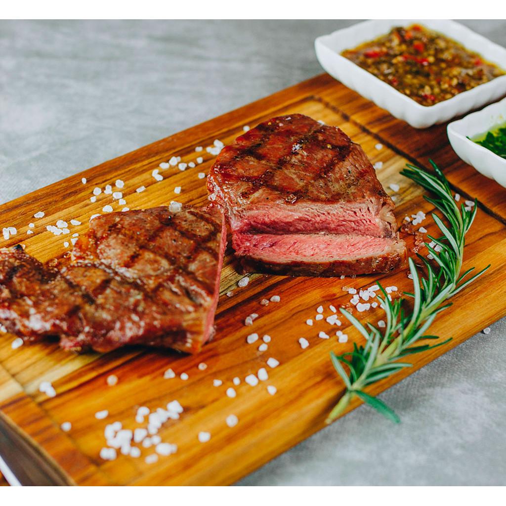 Tábua em madeira Teca com faca e 2 pestisqueiras 48x19x5cm